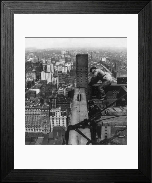 Framed Print : Construction workers on the steel beams of the Metropolitan Tower over Fifth Avenue