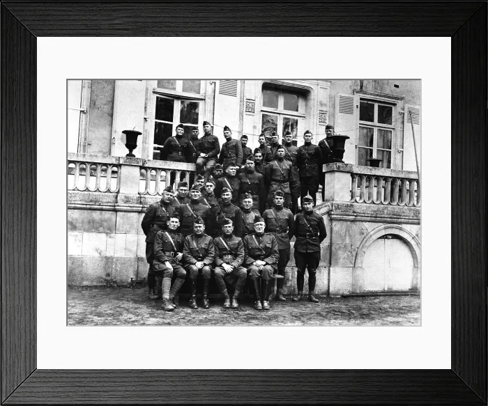Framed Print : Capt. Harry Truman (second row, third from right) with the officers of the 129th Field Artillery during World War I. Chateau le Chanay near Courcemont, France, March 1919