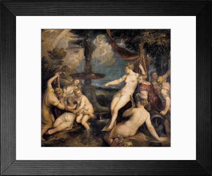 Framed Print : TTITIA, Tiziano Vecello, also called (1490-1576). Diana and Callisto (Diana e Callisto). ca. 1568. Renaissance art. Cinquecento. Venetian school. Oil on canvas. AUSTRIA. Vienna