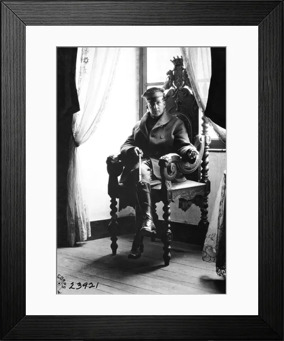 Framed Print : Brig. Gen. Douglas MacArthur at St. Benoit Chateau, France, during World War I. He is seated in the original chair of the old lord of the chateau. Sept. 19, 1918 Framed Print : Brig. Gen. Douglas MacArthur at St. Benoit Chateau, France, during World War I. He is seated in the original chair of the old lord of the chateau. Sept. 19, 1918