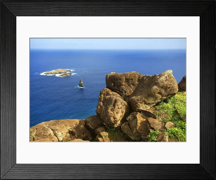 Framed Print : CHILE. VALPARAISO. Ahu Tongariki. Easter Island. Rapa Nui National Park. South coast. Slopes of Rano Kao vulcano. Sacred site