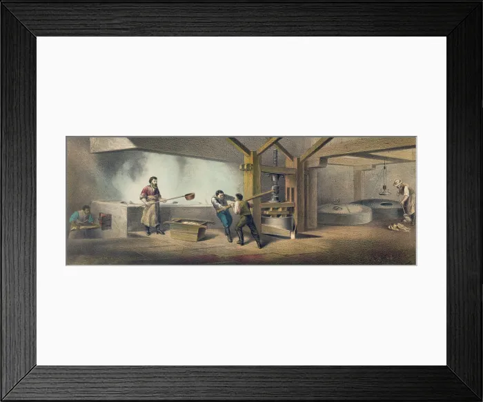 Framed Print : Pork packing house in Cincinnati, Ohio, 1873. Scene shows tanks for cooking pork fat, called rending, to produce lard, then widely used as cooking fat Framed Print : Pork packing house in Cincinnati, Ohio, 1873. Scene shows tanks for cooking pork fat, called rending, to produce lard, then widely used as cooking fat