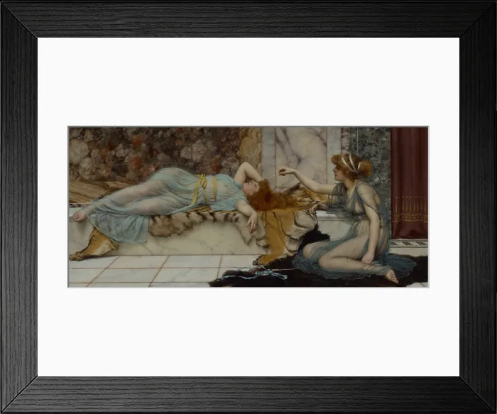 Framed Print : Mischief and Repose, by John William Godward, 1895, English painting, oil on canvas Framed Print : Mischief and Repose, by John William Godward, 1895, English painting, oil on canvas