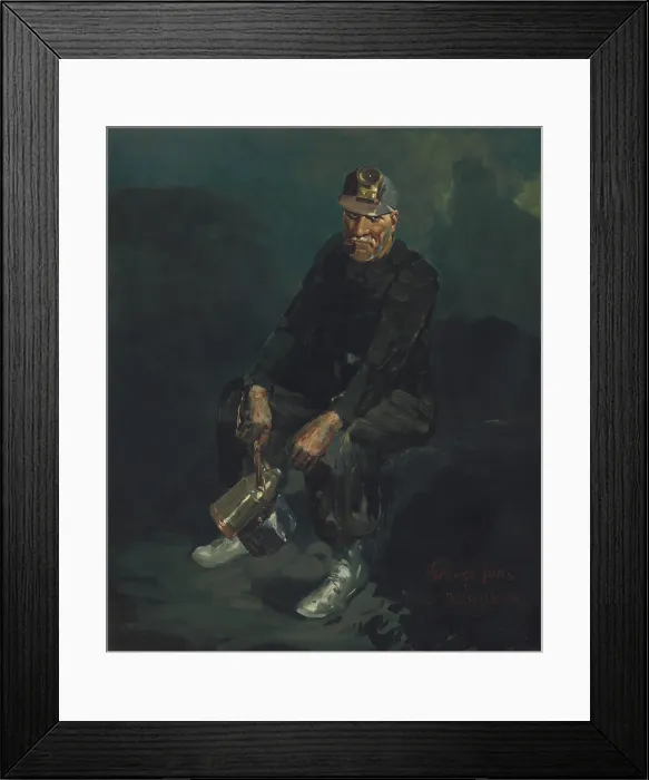 Framed Print : The Miner, by George Benjamin Luks, 1925, American painting, oil on canvas. Empathetic portrait of a middle aged coal miner from Pottsville, Pennsylvania