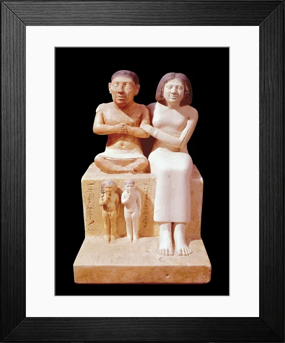 Framed Print : Statuette of the dwarf Seneb and his family. 2475 BC. Painted limestone. Egyptian art. Old Kingdom. Sculpture on rock. EGYPT. Cairo. Egyptian Museum. Proc: EGYPT. Giza
