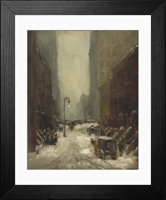 Framed Print : Snow in New York, by Robert Henri, 1902, American painting, oil on canvas. Brownstone apartments and office buildings during a snow storm on March 5, 1902