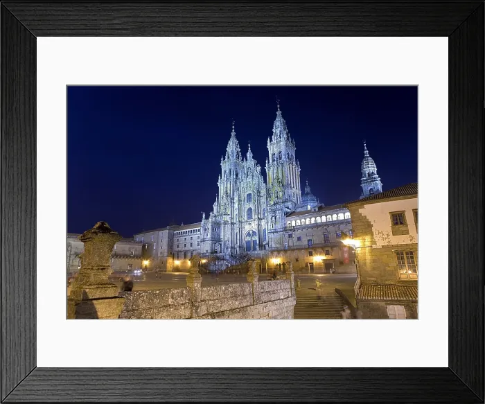 Framed Print : SPAIN. Santiago de Compostela. Cathedral of Santiago de Compostela. Cathedral facade from Plaza do Obradoiro. Baroque art