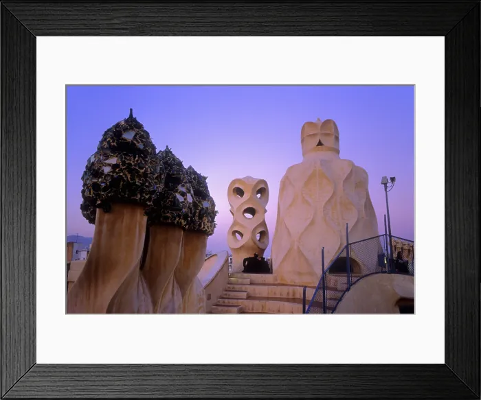 Framed Print : SPAIN. Barcelona. Mil House or 'The Quarry'. Detail of the roof chimneys. Modernism. Architecture