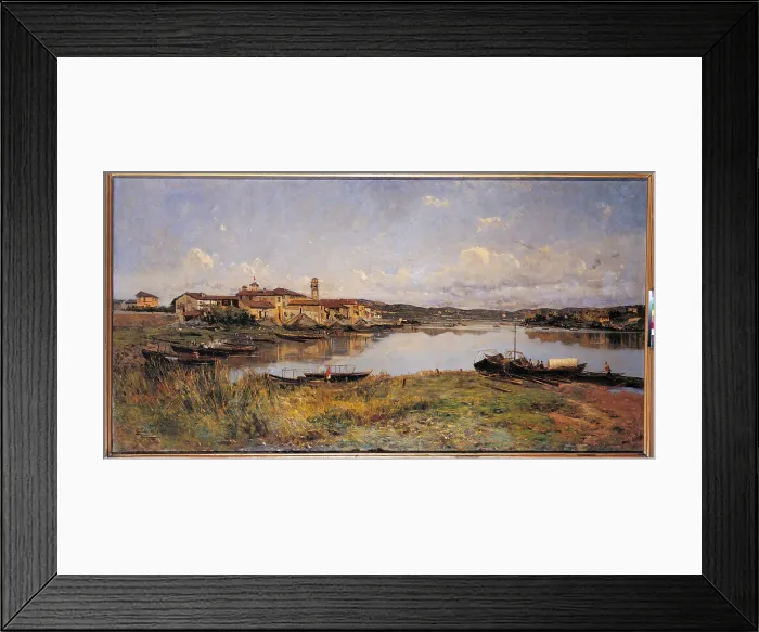 Framed Print : Sesto Calende, by Lorenzo Gignous, 1884, 19th Century, oil on canvas, cm 100 x 195 - Italy, Lombardy, Milan, Brera Academy of Fine Art Collections Framed Print : Sesto Calende, by Lorenzo Gignous, 1884, 19th Century, oil on canvas, cm 100 x 195 - Italy, Lombardy, Milan, Brera Academy of Fine Art Collections