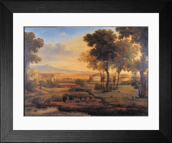 Framed Print : Landscape with Ruins and Pilgrims, by Rosa Mezzera, 1810, 19th Century, oil on canvas, cm 100 x 133 - Italy, Lombardy, Milan, Brera Academy of Fine Art Collections