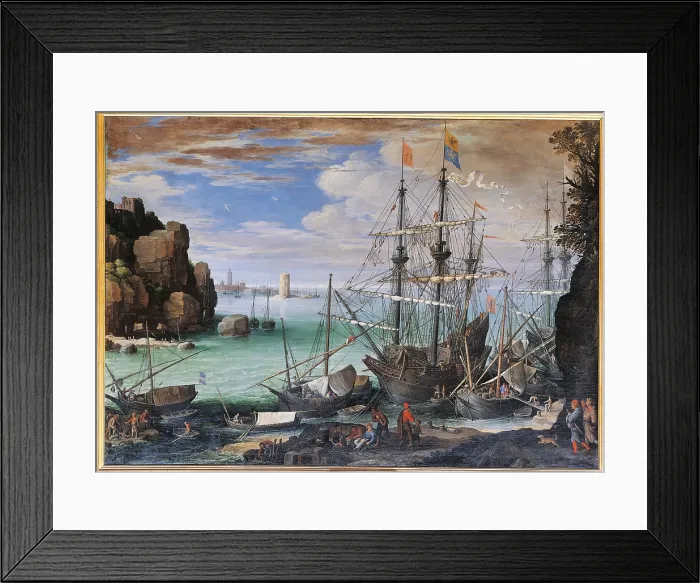 Framed Print : View of a Port, by Paul Bril (or Brill), 1600 - 1610 about, 17th Century, oil on canvas, cm 107 x 151 - Italy, Lazio, Rome, Borghese Gallery. All Framed Print : View of a Port, by Paul Bril (or Brill), 1600 - 1610 about, 17th Century, oil on canvas, cm 107 x 151 - Italy, Lazio, Rome, Borghese Gallery. All