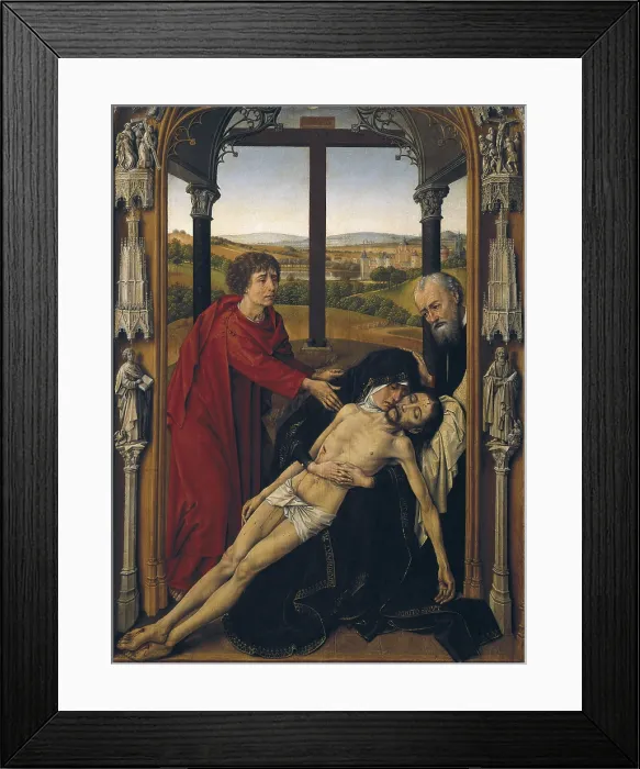 Framed Print : WEYDEN, Rogier van der (1400-1464). Altarpiece of the Virgin. 15th c. SPAIN. Granada. Royal Chapel. Board depicting a scene of the Descent from the Cross. Flemish art Framed Print : WEYDEN, Rogier van der (1400-1464). Altarpiece of the Virgin. 15th c. SPAIN. Granada. Royal Chapel. Board depicting a scene of the Descent from the Cross. Flemish art