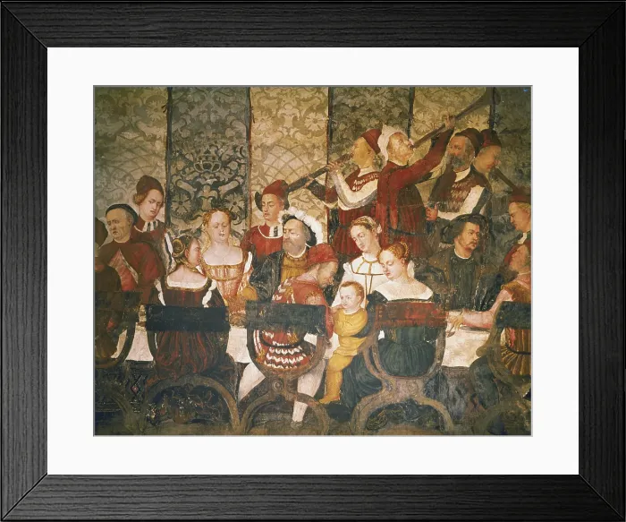 Framed Print : FOGOLINO, Marcello (1483-1553). Guests at the Banquet given by Bartolomeo Colleoni for King Christian I of Denmark. Detail. Renaissance art. Fresco. ITALY. Bergamo