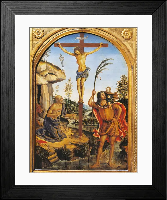 Framed Print : Crucifixion, by Bernardino di Betto knows as Pinturicchio, 1473 about, 15th Century, oil on panel, cm 59 x 40 - Italy, Lazio, Rome, Borghese Gallery. All