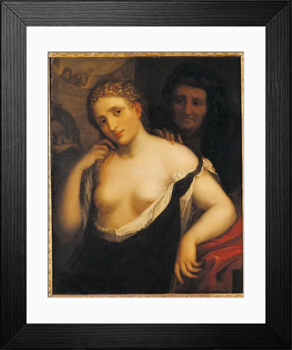 Framed Print : Temptation, by Paris Bordon, 1571 ante, 16th Century, oil on canvas, cm 75 x 61 - Italy, Lazio, Rome, National Academy of San Luca. All