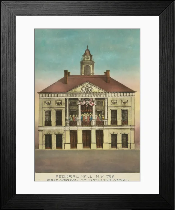 Framed Print : George Washington (1732-1799), took the oath of office on the balcony of Federal Hall, N.Y. 1789