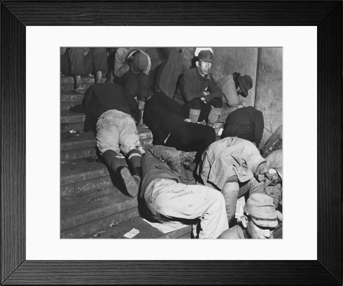 Framed Print : Homeless Japanese in Tokyo, months after Japan's World War II surrender, spend the night on the steps of one of Tokyo's subway stations