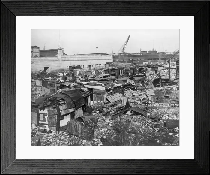 Framed Print : Great Depression Hooverville in lower Manhattan. 1932