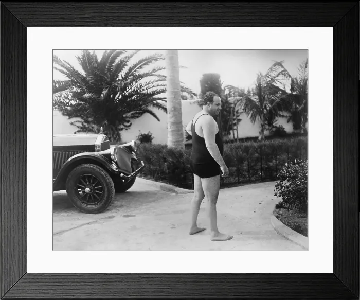 Framed Print : Chicago gangster Al Capone wearing a bathing suit at his Florida home. Ca. 1929-31. - (BSLOC_2015_1_11)