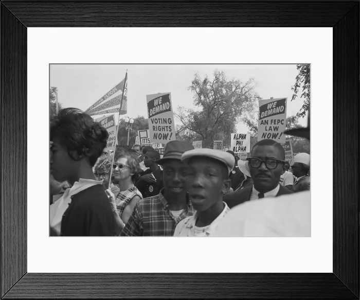Framed Print : Demonstrators marching with signs during the March on Washington, Aug. 28, 1963. - (BSLOC_2015_1_100) Framed Print : Demonstrators marching with signs during the March on Washington, Aug. 28, 1963. - (BSLOC_2015_1_100)