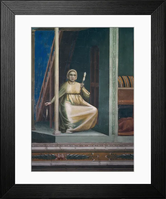 Framed Print : Scenes from the Life of Joachim Annunciation to St Anne, by Giotto, 1304 - 1306, 14th Century, fresco, - Italy, Veneto, Padua, Scrovegni Chapel. Detail Framed Print : Scenes from the Life of Joachim Annunciation to St Anne, by Giotto, 1304 - 1306, 14th Century, fresco, - Italy, Veneto, Padua, Scrovegni Chapel. Detail