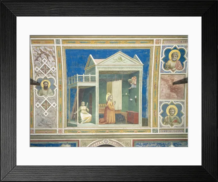 Framed Print : Scenes from the Life of Joachim Annunciation to St Anne, by Giotto, 1304 - 1306 about, 14th Century, fresco, cm 200 x 185 - Italy, Veneto, Padua, Scrovegni Chapel. All Framed Print : Scenes from the Life of Joachim Annunciation to St Anne, by Giotto, 1304 - 1306 about, 14th Century, fresco, cm 200 x 185 - Italy, Veneto, Padua, Scrovegni Chapel. All