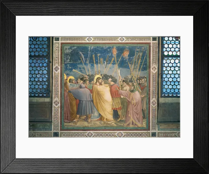 Framed Print : Stories of the Passion The Kiss of Judas, by Giotto, 1303 - 1306 about, 14th Century, fresco, cm 200 x 185 - Italy, Veneto, Padua, Scrovegni Chapel