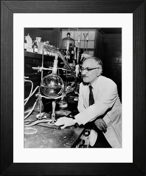 Framed Print : Dr. Selman Waksman (1888-1973), winner of the 1952 Nobel Prize in Medicine for his discovery of streptomycin, the first antibiotic effective against tuberculosis. 1953