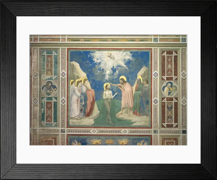 Framed Print : Scenes from the Life of Christ Baptism of Christ, by Giotto, 1304 - 1306, 14th Century, fresco, - Italy, Veneto, Padua, Scrovegni Chapel. All