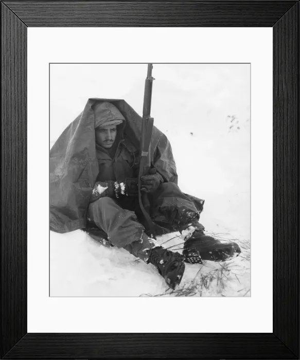 Framed Print : Soldier of the U.S. 19th Infantry Regiment uses his poncho to get protection from the biting wind and cold. Yoju area Jan. 10, 1951, after the withdrawal of U.N Framed Print : Soldier of the U.S. 19th Infantry Regiment uses his poncho to get protection from the biting wind and cold. Yoju area Jan. 10, 1951, after the withdrawal of U.N