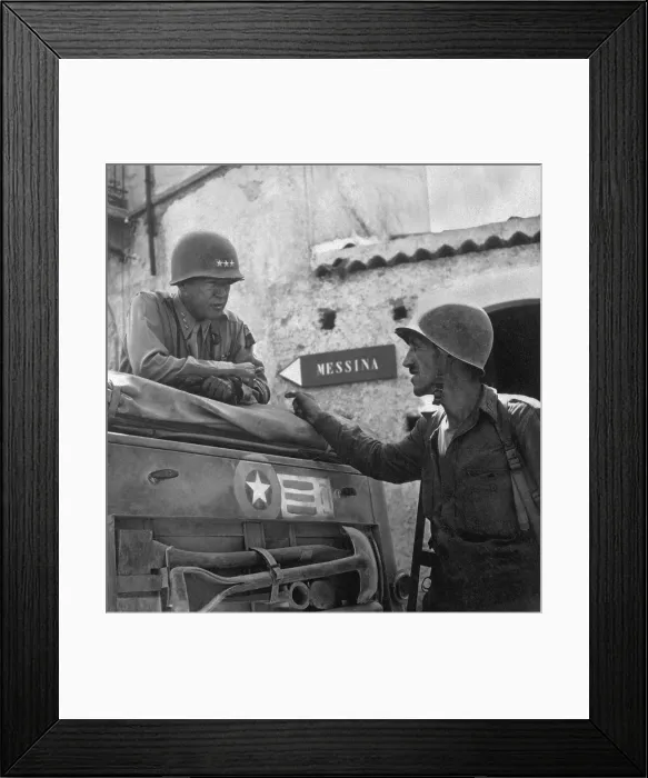 Framed Print : General George Patton talking with Col. Lyle Bernard, near Brolo, Italy, August 1943. On August 11, 1943, Lt. Col Framed Print : General George Patton talking with Col. Lyle Bernard, near Brolo, Italy, August 1943. On August 11, 1943, Lt. Col