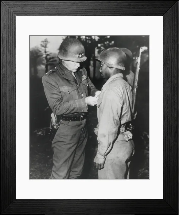 Framed Print : Gen. George Patton, pins the Silver Star on Private Ernest A. Jenkins