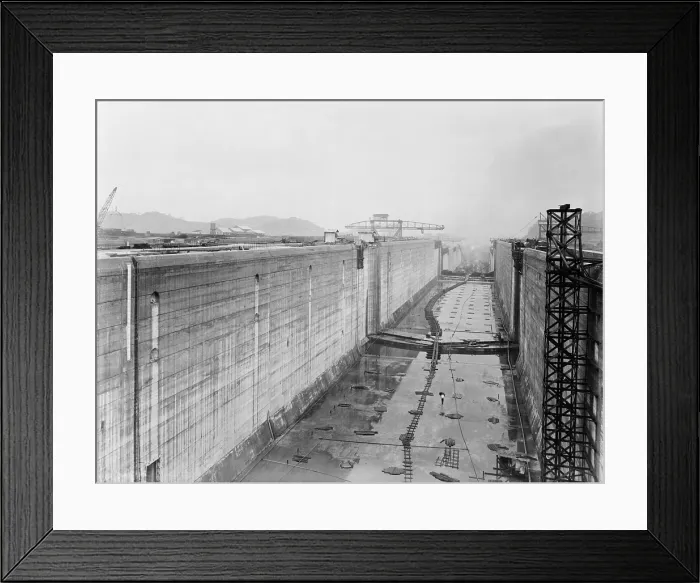 Framed Print : Panama Canal construction showing massive locks before the gates were installed. Ca. 1912 Framed Print : Panama Canal construction showing massive locks before the gates were installed. Ca. 1912