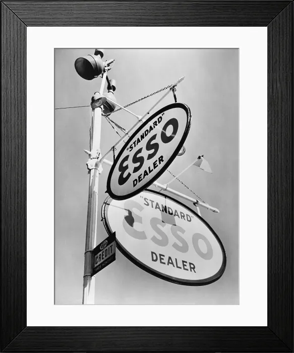 Framed Print : ESSO Gasoline dealer sign on Chestnut St. in Philadelphia in 1939