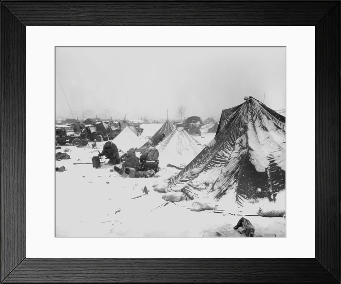Framed Print : Snow-covered U.S. Marine tents at the base at Kotori, south of the Chosin Reservoir. Ca. Dec 6-15, 1950 Korean War, 1950-53. (BSLOC_2014_11_83) Framed Print : Snow-covered U.S. Marine tents at the base at Kotori, south of the Chosin Reservoir. Ca. Dec 6-15, 1950 Korean War, 1950-53. (BSLOC_2014_11_83)