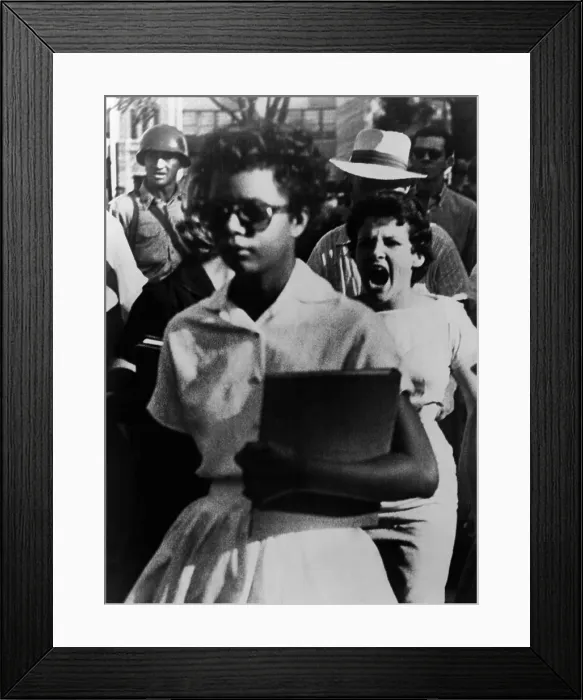 Framed Print : Elizabeth Eckford, Hazel Bryan one of the nine African American students enrolled in Little Rock Central High is harassed on the first day of school on Sept 6, 1957