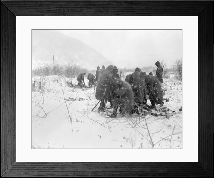 Framed Print : Marines fire mortars at Chinese positions on the road from Kotori to Hungnam in Dec. 1950. U.S Framed Print : Marines fire mortars at Chinese positions on the road from Kotori to Hungnam in Dec. 1950. U.S