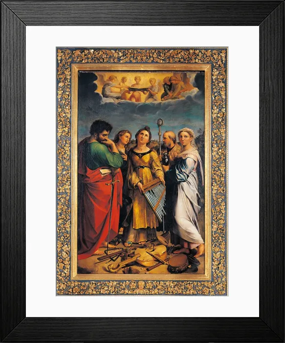 Framed Print : St Cecilia with Sts Paul, John the Evangelist, Augustine and Magdalene (The Ecstasy of St Cecilia), by Raffaello Sanzio, 1514 about, 16th Century