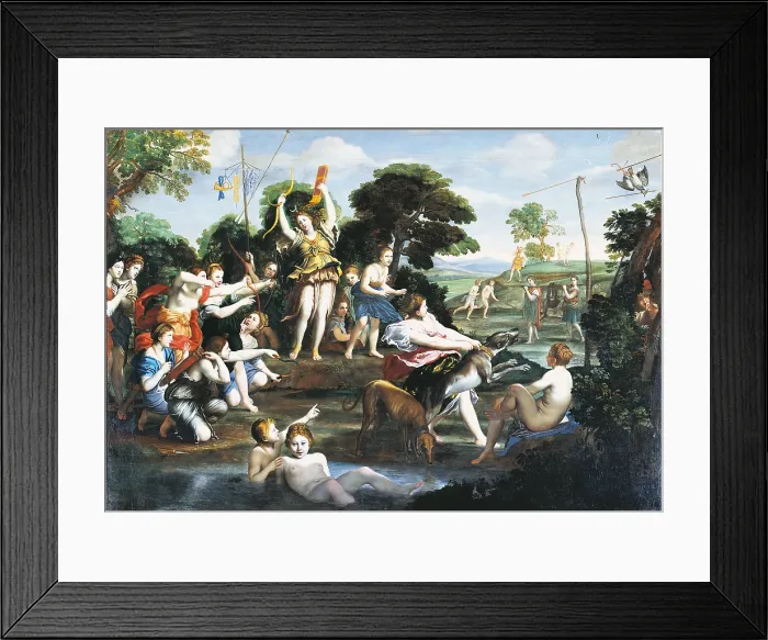 Framed Print : Diana and her Nymphs, by Domenico Zampieri known as il Domenichino, 1616 - 1617, 17th Century, oil on canvas, cm 225 x 320 - Italy, Lazio, Rome, Borghese Gallery. All Framed Print : Diana and her Nymphs, by Domenico Zampieri known as il Domenichino, 1616 - 1617, 17th Century, oil on canvas, cm 225 x 320 - Italy, Lazio, Rome, Borghese Gallery. All
