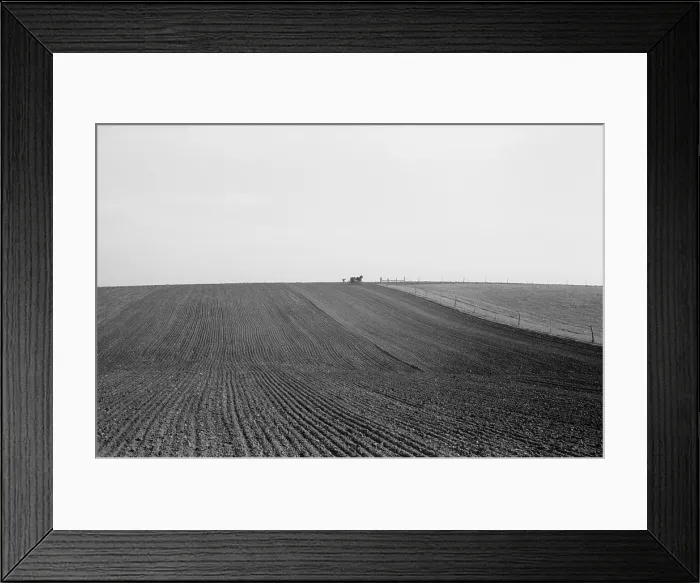 Framed Print : Spring corn planting in Jasper County, Iowa. The horse drawn seed drill is visible on the horizon