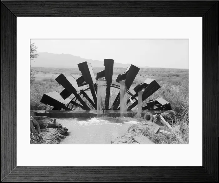 Framed Print : Waterwheel lifting water for crop irrigation in Mohave County, Arizona. Sept. 1940 Framed Print : Waterwheel lifting water for crop irrigation in Mohave County, Arizona. Sept. 1940