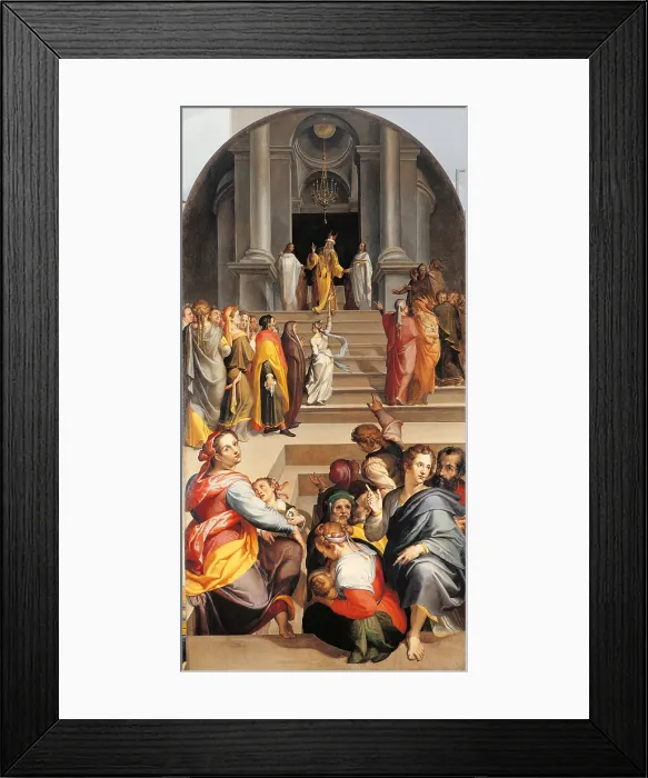 Framed Print : St Jerome and the Angel of the Judgement (St Jerome and Angels vision), by Bartolomeo Passarotti (or Passerotti), 1583, 16th Century, oil on rounded canvas, cm 390 x 198 - Italy