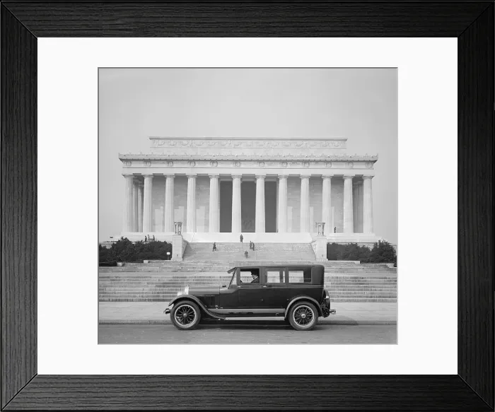 Framed Print : A Lincoln coupe, Ford Motor Company's luxury, offering parked at the Lincoln Memorial in Washington D.C. Ca. 1925 Framed Print : A Lincoln coupe, Ford Motor Company's luxury, offering parked at the Lincoln Memorial in Washington D.C. Ca. 1925