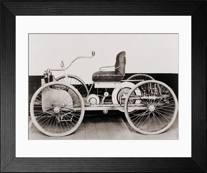 Framed Print : An 1896 Ford, a gasoline-powered motor car, which its maker, Henry Ford, called Quadricycle Framed Print : An 1896 Ford, a gasoline-powered motor car, which its maker, Henry Ford, called Quadricycle