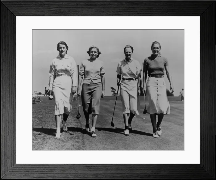 Framed Print : Dorothy Kirby, Virginia Guilfoil, Jane Cothran, and Jean Bauer on Pinehurst Golf Course. North Carolina. 1938. - (BSLOC_2015_1_123)