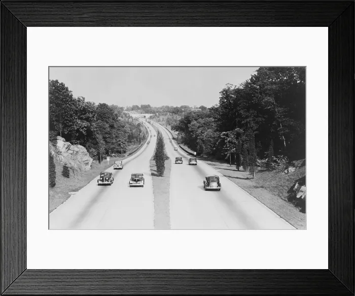 Framed Print : Section of the Merritt Parkway in Connecticut, one of the first four lane limited access highways in the United States, opened on June 29, 1938 Framed Print : Section of the Merritt Parkway in Connecticut, one of the first four lane limited access highways in the United States, opened on June 29, 1938