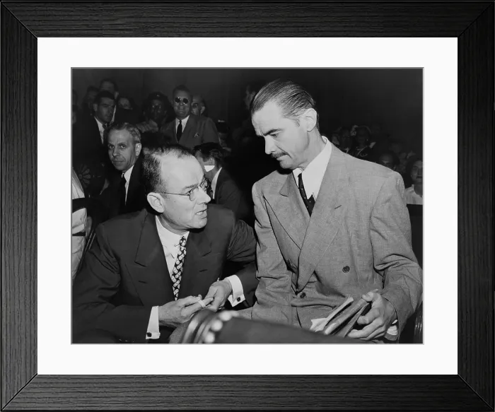 Framed Print : Howard Hughes (right), before testifying to the Senate War Investigating subcommittee. At left is his attorney, Thomas Black Framed Print : Howard Hughes (right), before testifying to the Senate War Investigating subcommittee. At left is his attorney, Thomas Black