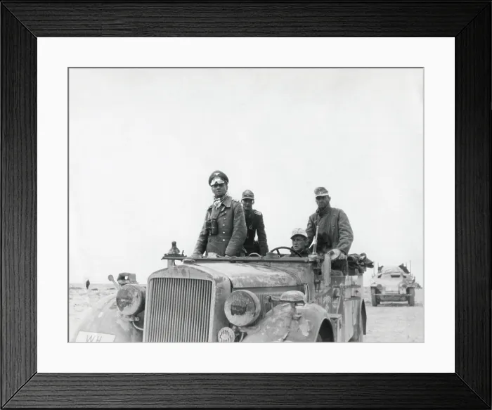 Framed Print : German General Rommel with the 15th Panzer Division between Tobruk and Sidi Omar. 1941 in North Africa, Libya, during World War 2. (BSLOC_2013-12_123)