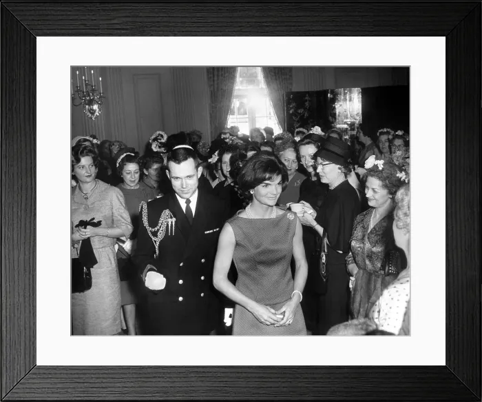 Framed Print : Jacqueline Kennedy at a reception for the wives of American Society of Newspaper Editors. April 19, 1961 in the Blue Room, White House. - (BSLOC_2015_1_129)