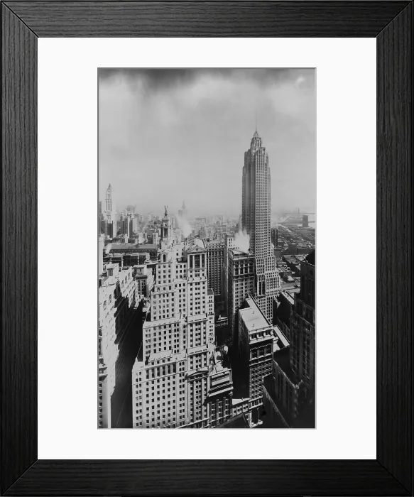 Framed Print : The slender 950 foot tower of 70 Pine Street (right mid-ground) was the last of the Jazz Age skyscrapers in Manhattan's Financial District